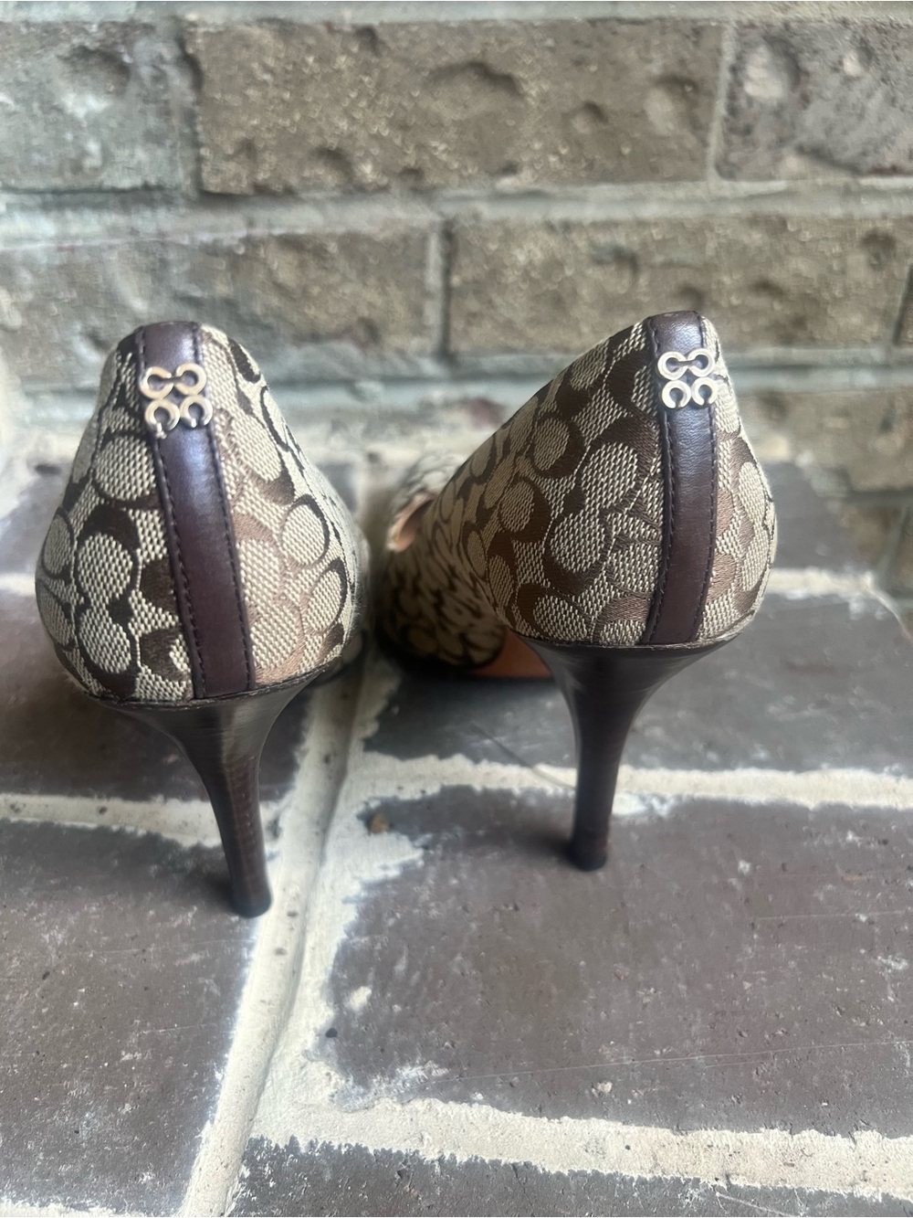 Coach Taupe Signature Monogram Pointed-Toe Heels - Picture 5 of 6